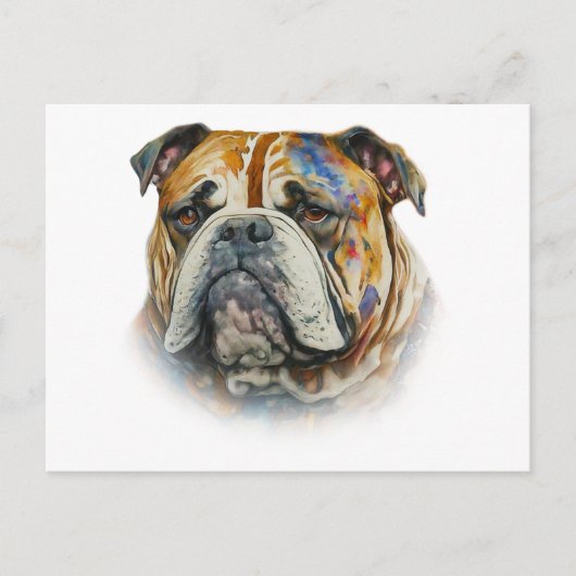 Waterverf Bulldog Briefkaart (Voorkant)