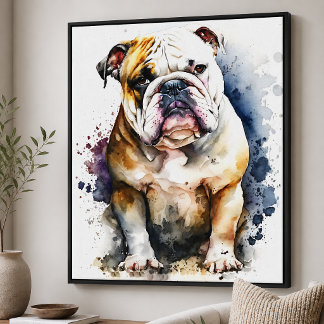 Waterverf Bulldog Canvas Afdruk