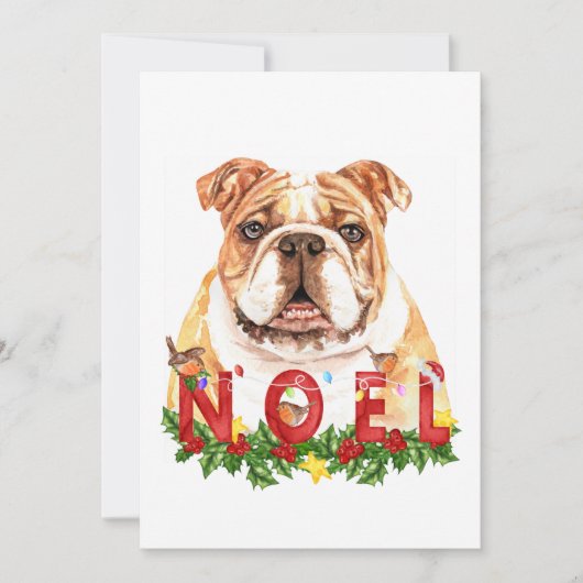 Waterverf Bulldog Noel kerstKaart (Voorkant)