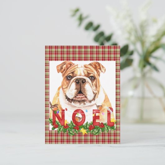 Waterverf Bulldog Noel Kerstmis Briefkaart (Staand voorkant)