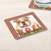 Waterverf Bulldog Noel Kerstmis Kartonnen Onderzetters (Schuin)