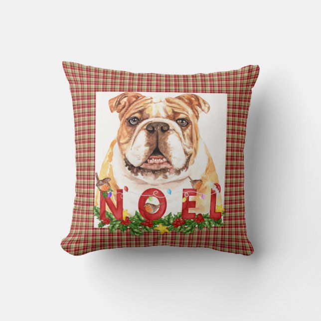 Waterverf Bulldog Noel Kerstmis Kussen (Voorkant)