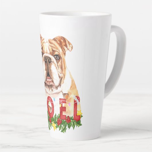 Waterverf Bulldog Noel Kerstmis Latte Mok (Rechterhoek)