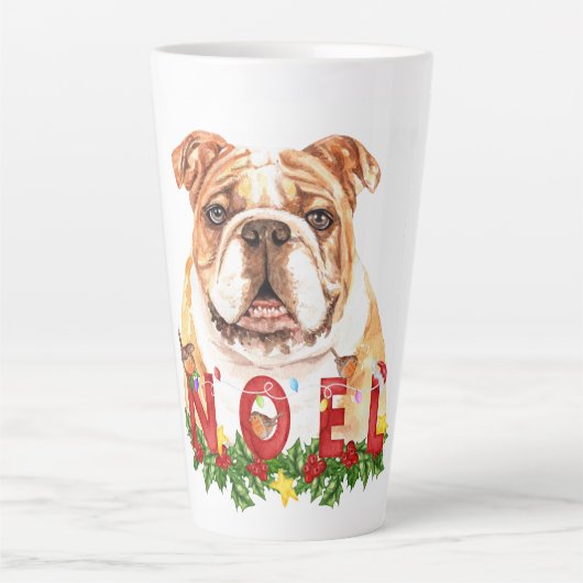 Waterverf Bulldog Noel Kerstmis Latte Mok (Voorkant)