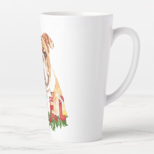 Waterverf Bulldog Noel Kerstmis Latte Mok (Rechts)