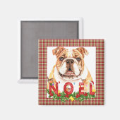 Waterverf Bulldog Noel Kerstmis Magneet (Voorkant / Achterkant)