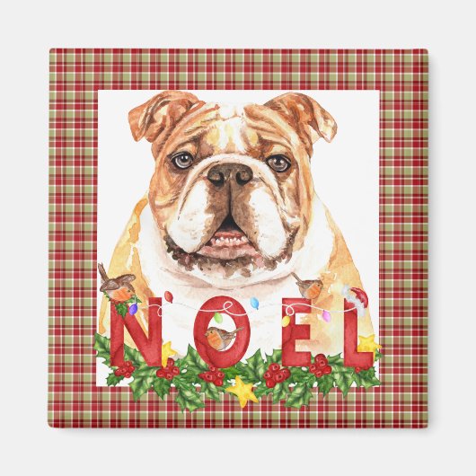 Waterverf Bulldog Noel Kerstmis Magneet (Voorkant)