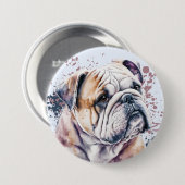 Waterverf Bulldog Ronde Button 7,6 Cm (Voorkant /achterkant)