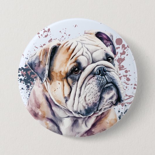 Waterverf Bulldog Ronde Button 7,6 Cm (Voorkant)