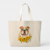 Waterverf Bulldog & Sunflower Grote Tote Bag (Achterkant)
