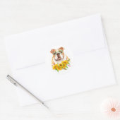 Waterverf Bulldog & Sunflower Ronde Sticker (Envelop)