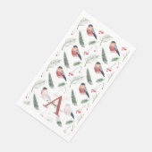 Waterverf Bullfinch Pine Fir Monogram Kerst Servet (Hoek)