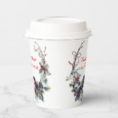 Waterverf Bullfinches Krans - Vrolijk Kerstfeest P Papieren Bekers (Links)