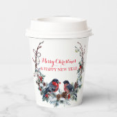 Waterverf Bullfinches Krans - Vrolijk Kerstfeest P Papieren Bekers (Achterkant)