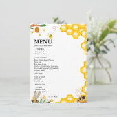 Waterverf Bumble Bee bloemenfeest Verjaardagsfeest Menu (Staand voorkant)