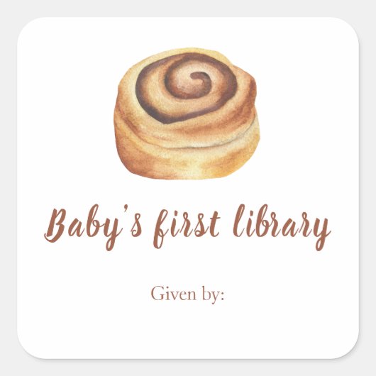 Waterverf Bun Baby shower - de eerste bibliotheek Vierkante Sticker (Voorkant)