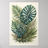 Waterverf Bundel van Tropisch Monstera Palmblad 2 Poster (Voorkant)
