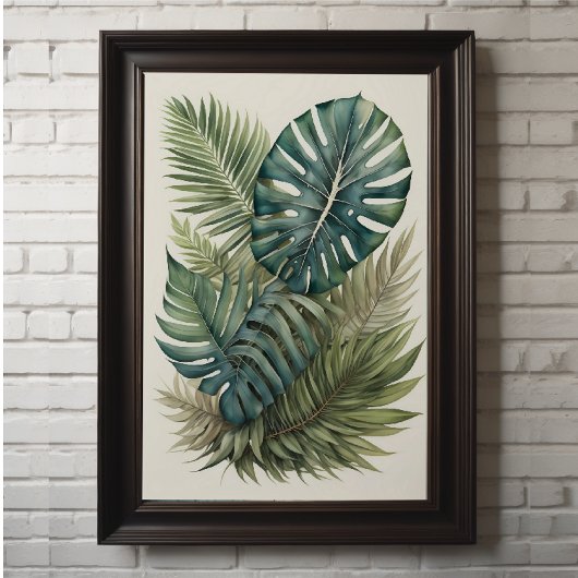 Waterverf Bundel van Tropisch Monstera Palmblad 2 Poster