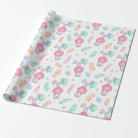 Waterverf Bunnies Cadeaupapier (Uitgerold)