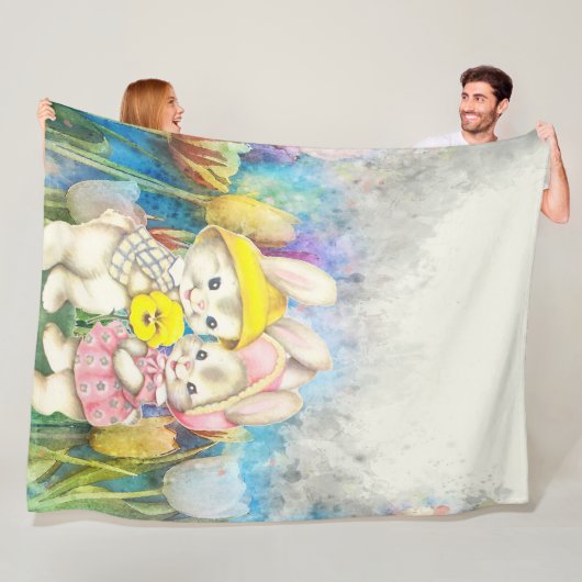 Waterverf Bunnies Fleece Deken (In situ)