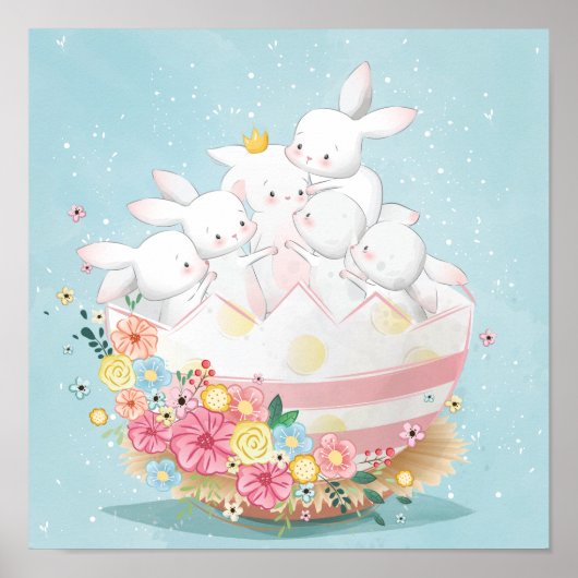 Waterverf Bunnies in de tragere paaseieren Poster (Voorkant)
