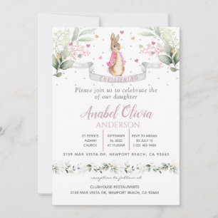 Waterverf Bunny Baby Girl Baptism Kaart