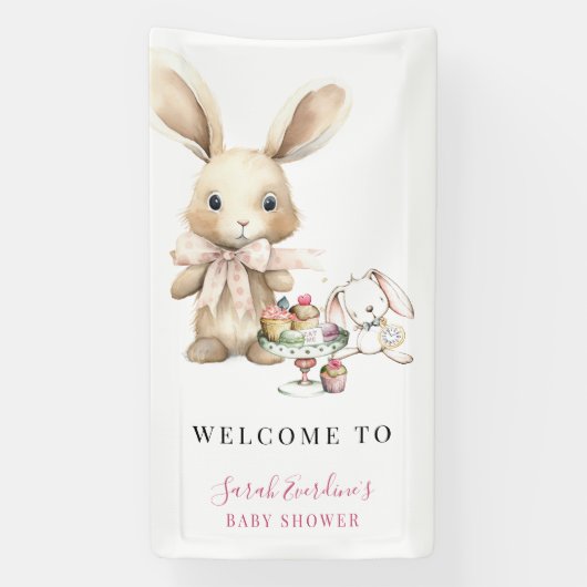 Waterverf Bunny Baby shower Banner (Verticaal)