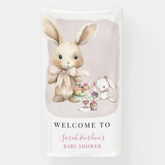 Waterverf Bunny Baby shower Banner (Verticaal)