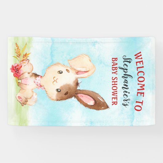 Waterverf Bunny Baby shower Boerderij Spandoek (Horizontaal)