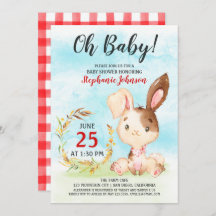 Waterverf Bunny Baby shower Boerderij Uitnodiging