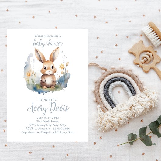 Waterverf Bunny Baby shower Spring Theme Kaart