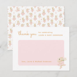 Waterverf Bunny Ballerina Baby shower Bedankkaart