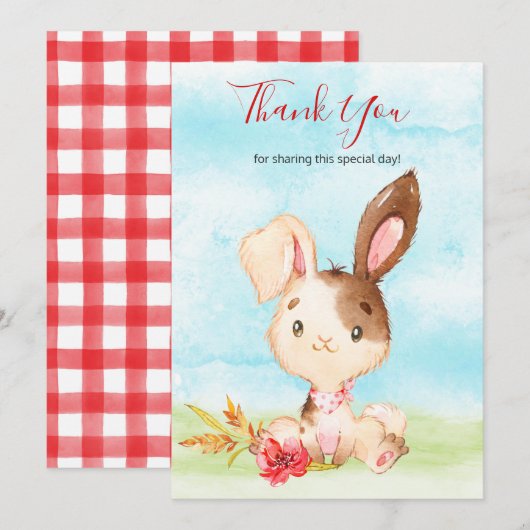 Waterverf Bunny Boerderij Dank u Bedankkaart (Voorkant / Achterkant)