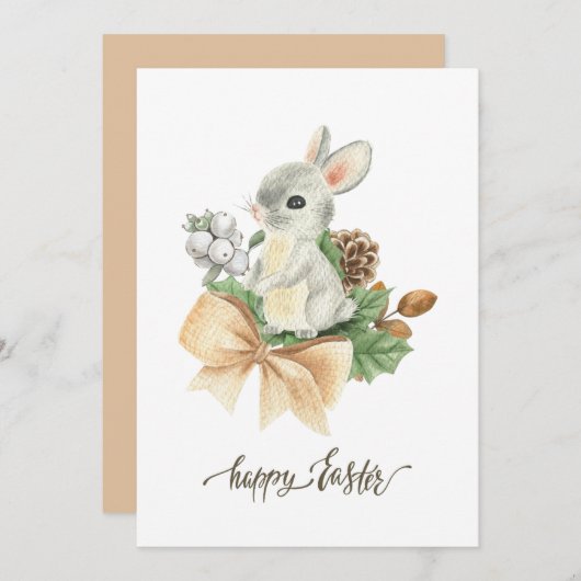 Waterverf bunny boho Happy easter Feestdagenkaart (Voorkant / Achterkant)