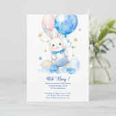 Waterverf Bunny Boy Baby shower Uitnodiging (Staand voorkant)