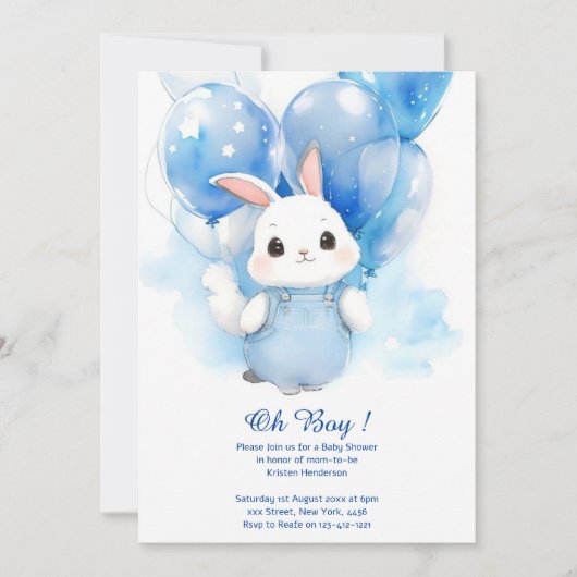 Waterverf Bunny Boy Baby shower Uitnodiging (Voorkant)
