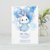 Waterverf Bunny Boy Baby shower Uitnodiging (Staand voorkant)