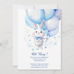 Waterverf Bunny Boy Baby shower Uitnodiging