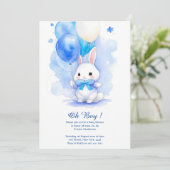 Waterverf Bunny Boy Baby shower Uitnodiging (Staand voorkant)