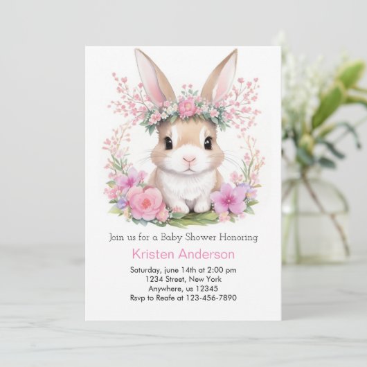 Waterverf Bunny Dreams Roze Meisje Baby shower Kaart (Staand voorkant)