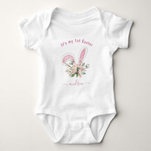 waterverf Bunny Ears Egs  van paasmeisje Romper (Voorkant)