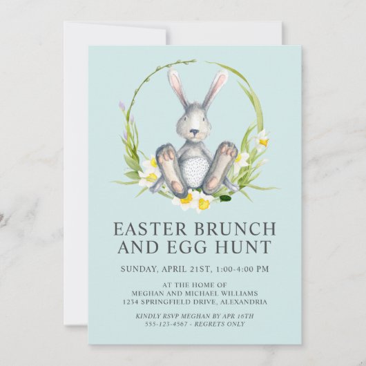 Waterverf Bunny Easter Brunch Egg Hunt Kaart (Voorkant)