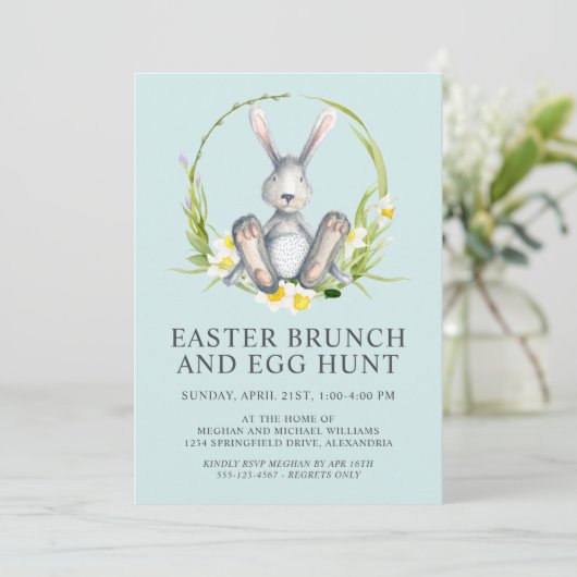 Waterverf Bunny Easter Brunch Egg Hunt Kaart (Staand voorkant)