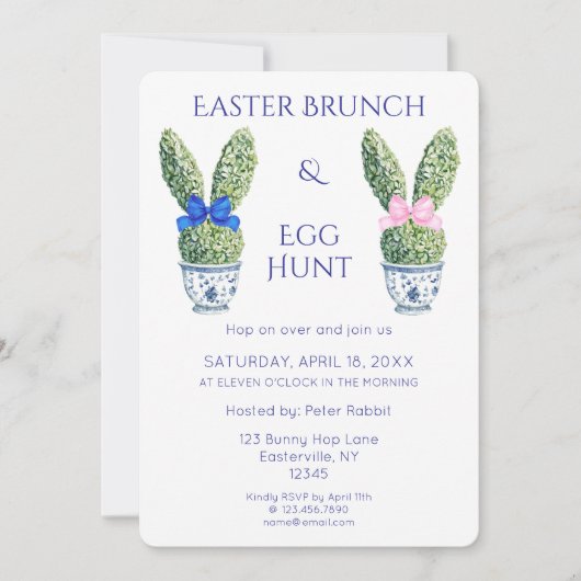 Waterverf Bunny Easter Brunch en Egg Hunt Kaart (Voorkant)