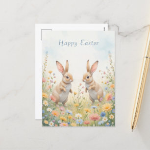 Waterverf Bunny Easter Schattige en grillig Feestdagenkaart