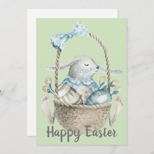 Waterverf Bunny & Egg Basket Pasen Feestdagenkaart (Voorkant / Achterkant)