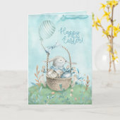 Waterverf Bunny, Eieren, Bloemen en mandje Kaart (Gele Bloem)