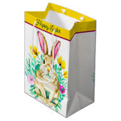 Waterverf bunny en bloemen easter medium cadeauzakje (Voorkant Gekanteld)