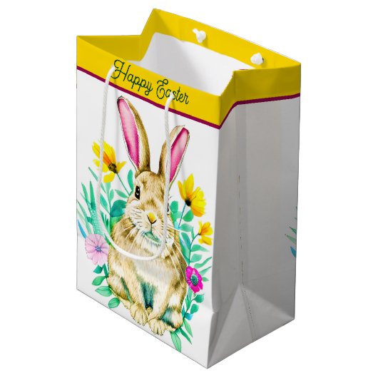 Waterverf bunny en bloemen easter medium cadeauzakje (Voorkant Gekanteld)