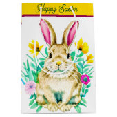 Waterverf bunny en bloemen easter medium cadeauzakje (Voorkant)